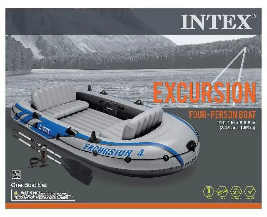 Intex Excursion Inflatable Rafting Fishing 4 Person Craft w/ Oars & Pump (3 Pack)