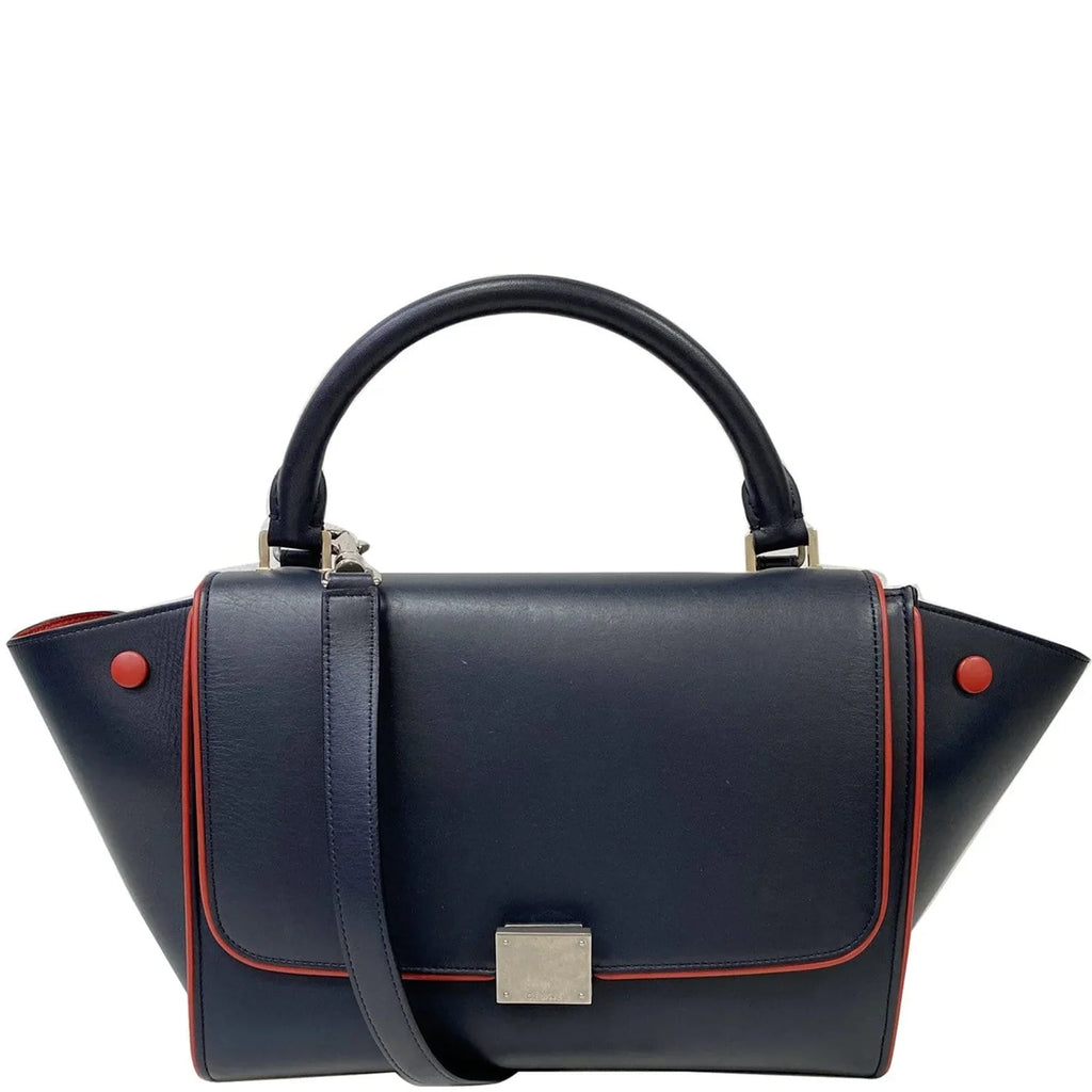 Pre-owned CELINE Trapeze Small 2way Leather Tote Shoulder Bag Blue