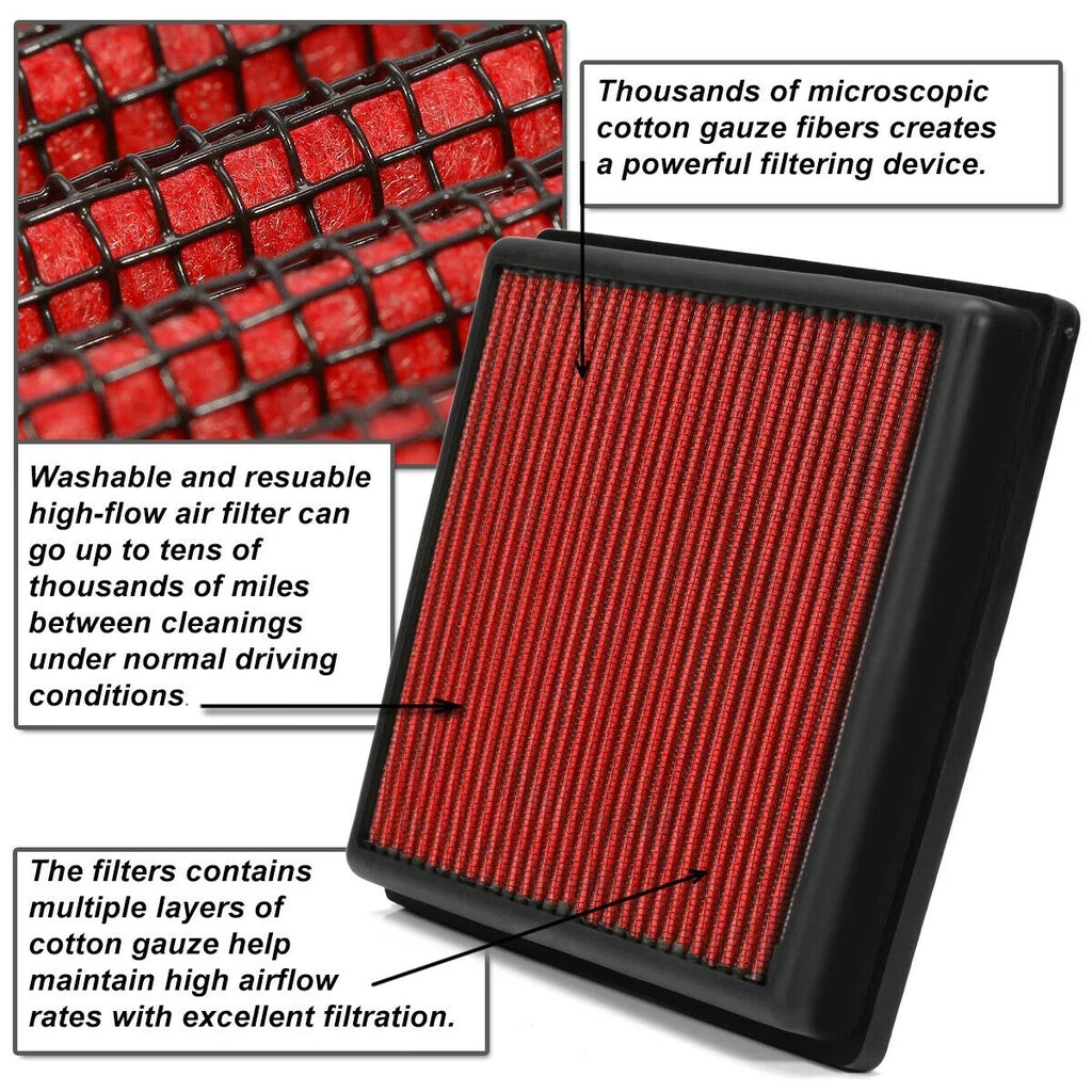 Teledu For 01-05 RAV4 Sport Utility 2.0L/2.4L Red Reusable Drop-In Dry Panel Air Filter