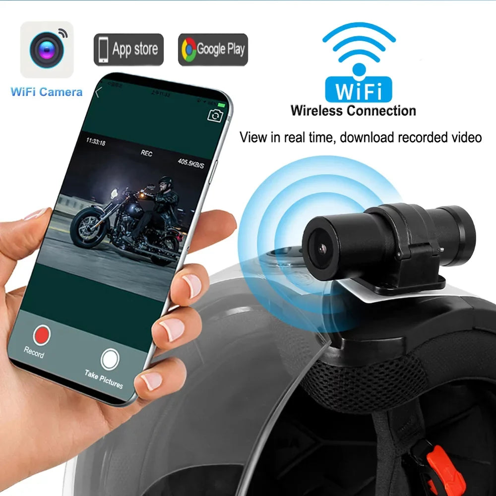 VSYSTO WiFi Helmet Camera with Remote Control, HD 1080P Bicycle Camera Waterproof Portable 150° Wide Angle Night Vision Lens Action Camera DVR, Loop Recording, G-Sensor