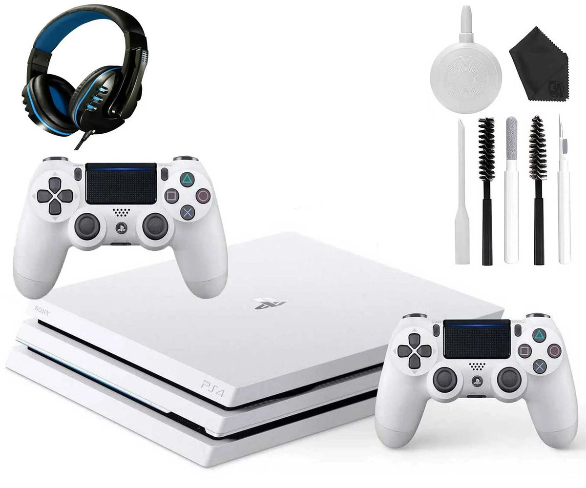 Pre-Owned Sony PlayStation 4 Pro Glacier 1TB Gaming Console White, Headset 2 Controller With Cleaning Kit (Refurbished: Like New)
