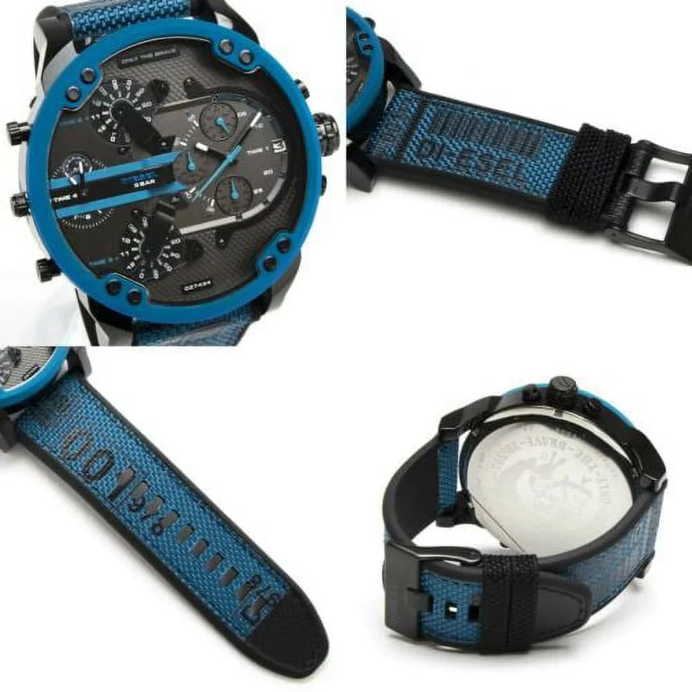 DIESEL MR. DADDY 2.0 MEN'S CHRONOGRAPH 4 TIME NYLON BLUE BLACK WATCH DZ7434 NEW