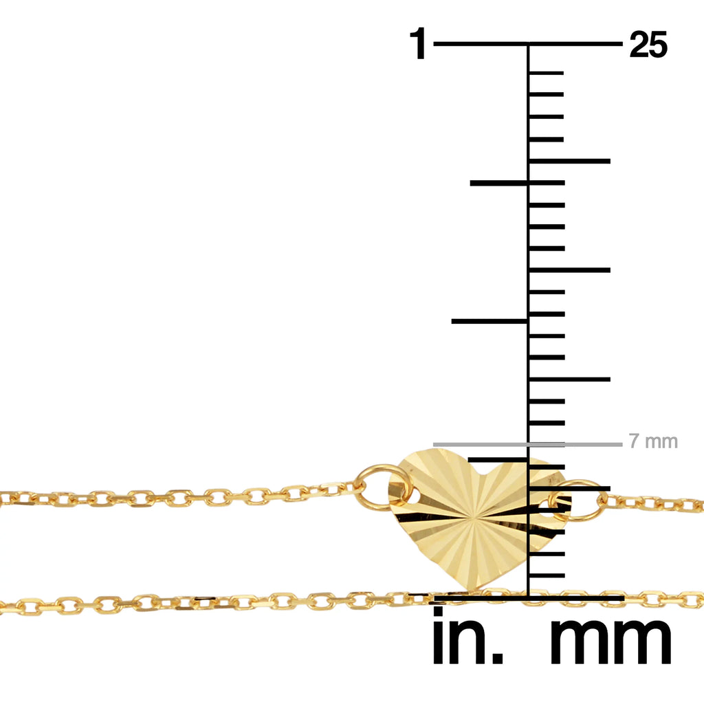 Kooljewelry 14k Yellow Gold Double Strand Diamond-Cut Heart (adjusts to 6.5 or 7.5 inch)