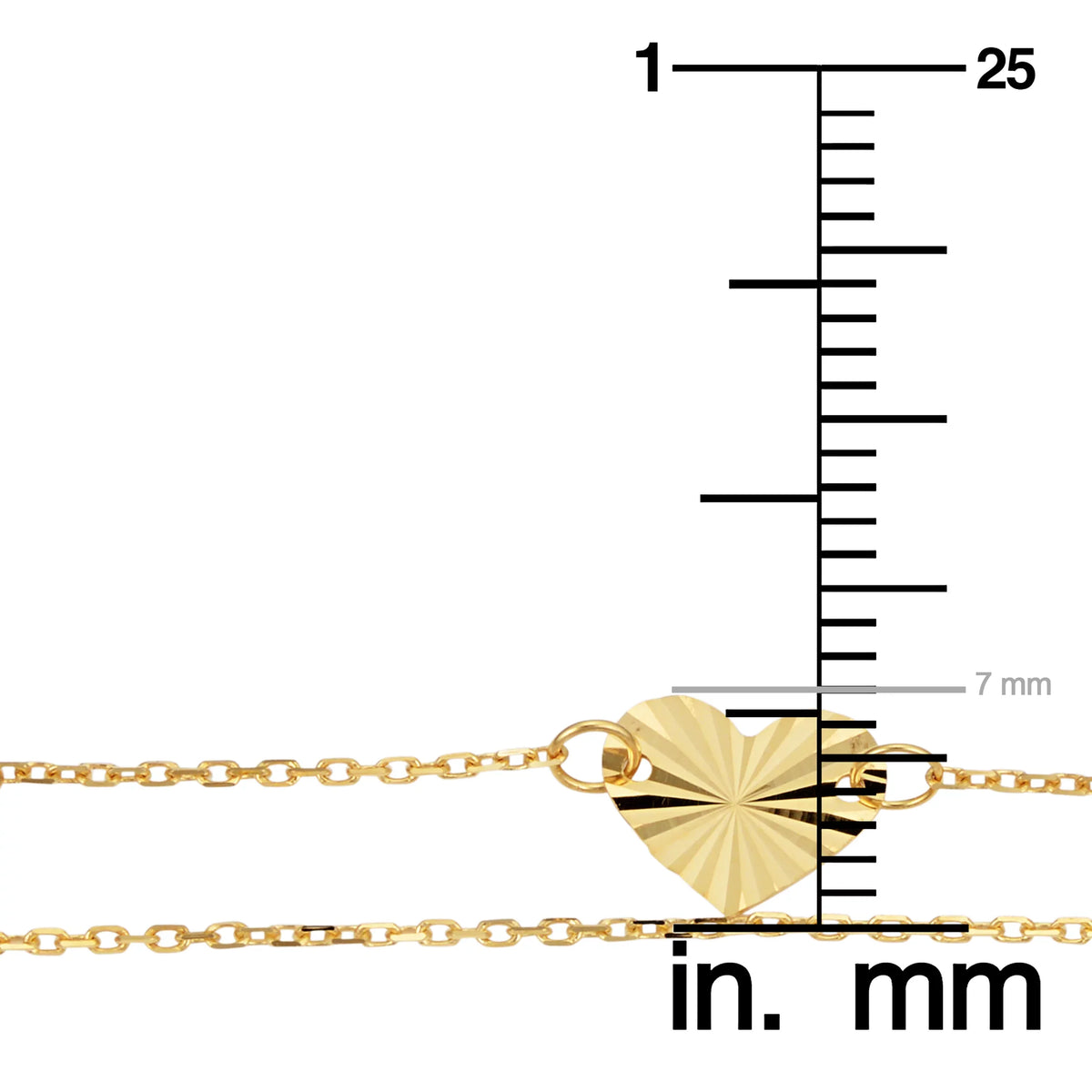 Kooljewelry 14k Yellow Gold Double Strand Diamond-Cut Heart (adjusts to 6.5 or 7.5 inch)
