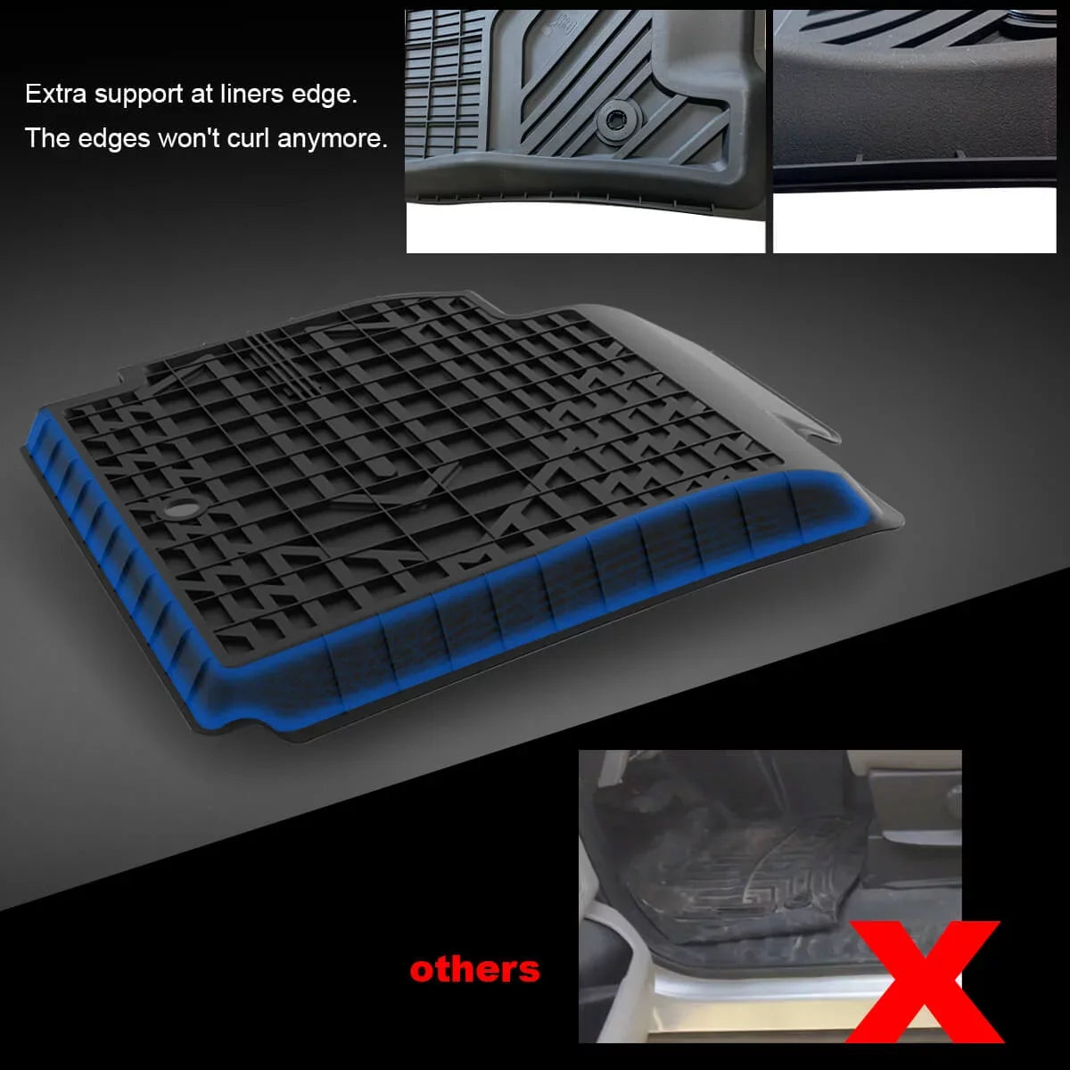 LASFIT Car Floor Mats for 2016-2021 Dodge Durango (2nd Row Bench Seat Only) / Jeep Grand Cherokee(NO Jeep Cherokee), All Weather TPE Floor Liners Set, 1st and 2nd Row, Black