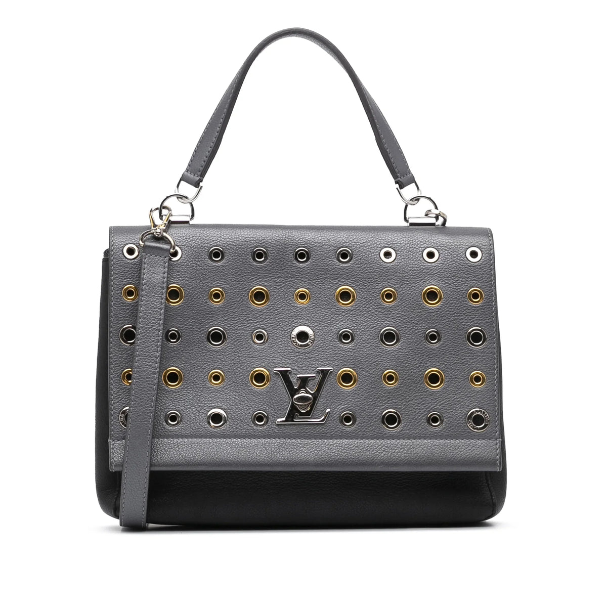 Pre-Owned Authenticated Louis Vuitton Eyelet LockMe II Calf Leather Gray Satchel Unisex (Good)