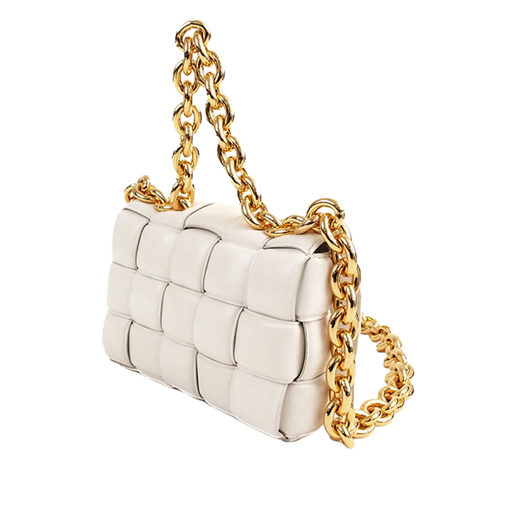 Pre-Owned Authenticated Bottega Veneta Padded Cassette Calf Leather White Shoulder Bag Unisex (Good)