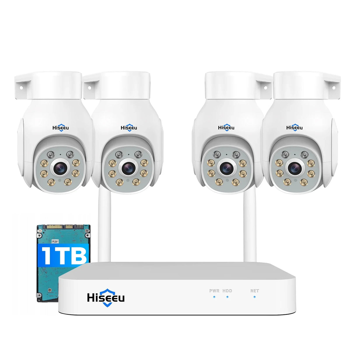 Hiseeu WiFi PTZ Security Camera System,5MP,Expandable 10CH NVR,1TB Hard Drive,12V DC Power Cords,IP66 Waterproof, Motion Alert, Plug&Play,24/7 Motion Record, Auto Track