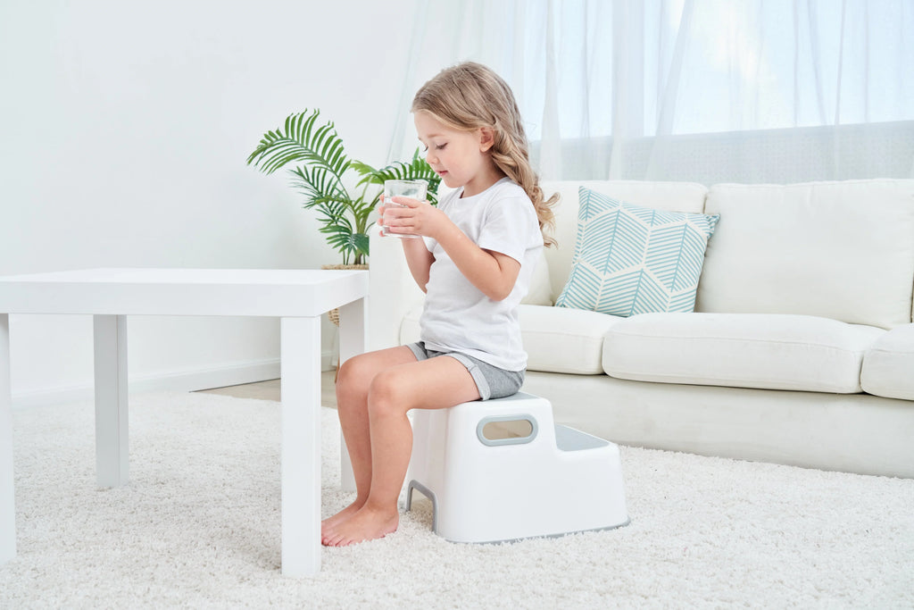 UNCLE WU Kids Step Stool (2 Pack) - Toddler Step Up Stool Adjustable Height for Kitchen - Bathroom Safety Bottom as Toilet Stool/Dual Height & Wide 2 Step Stool for Kids / Adult (Gray White)
