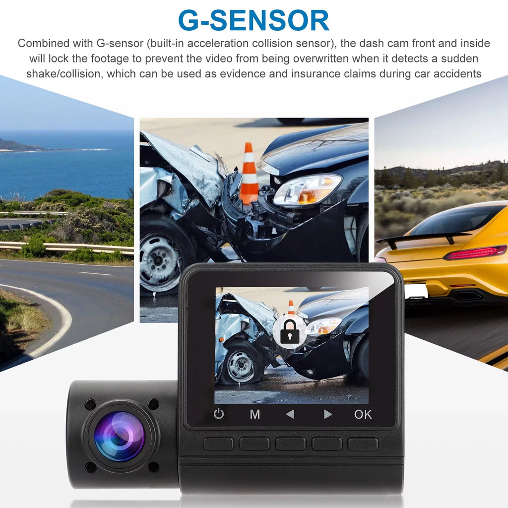 Dual Dash Cam, TSV 1080P Car Driving Recorder Camera, 170° Wide Angle Front Inside Camera with Night Vision, Loop Recording, G-Sensor, Parking Mode, Motion Detection, HDR, Black