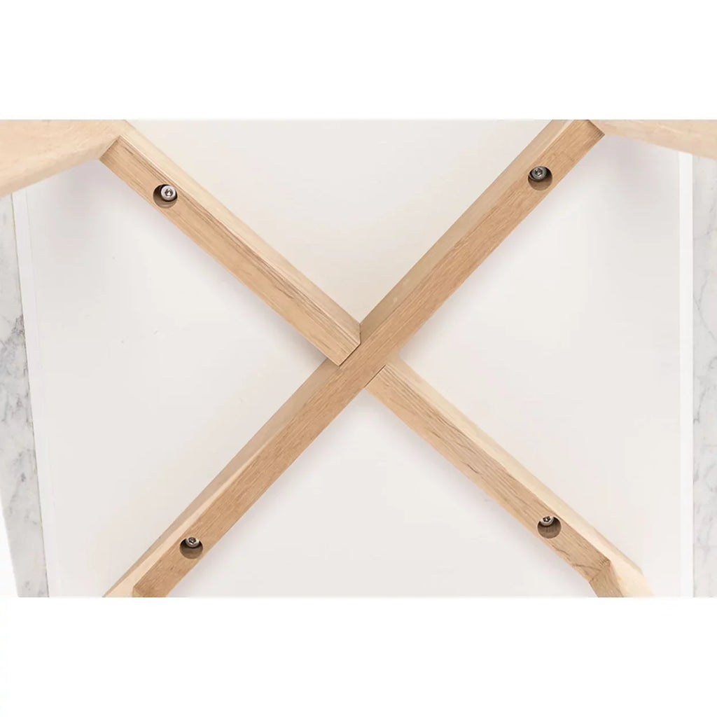 Cima 12" x 21" Rectangular Italian Carrara White Marble Table with Oak Legs