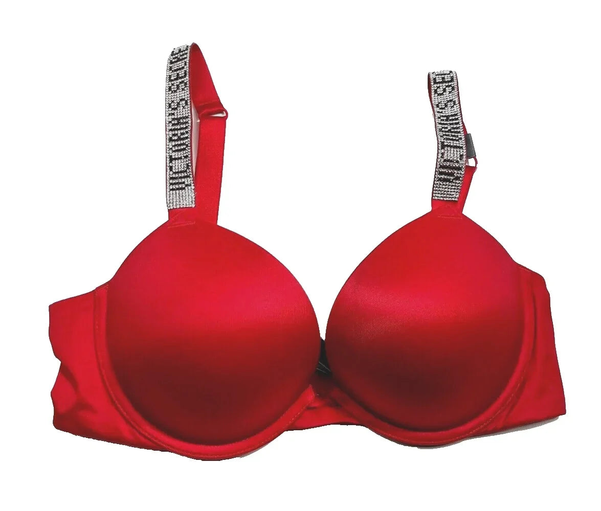 Victoria’s Secret Very Sexy Shine Strap Push-up Bra Lipstick Red Cup Size 38B NWT