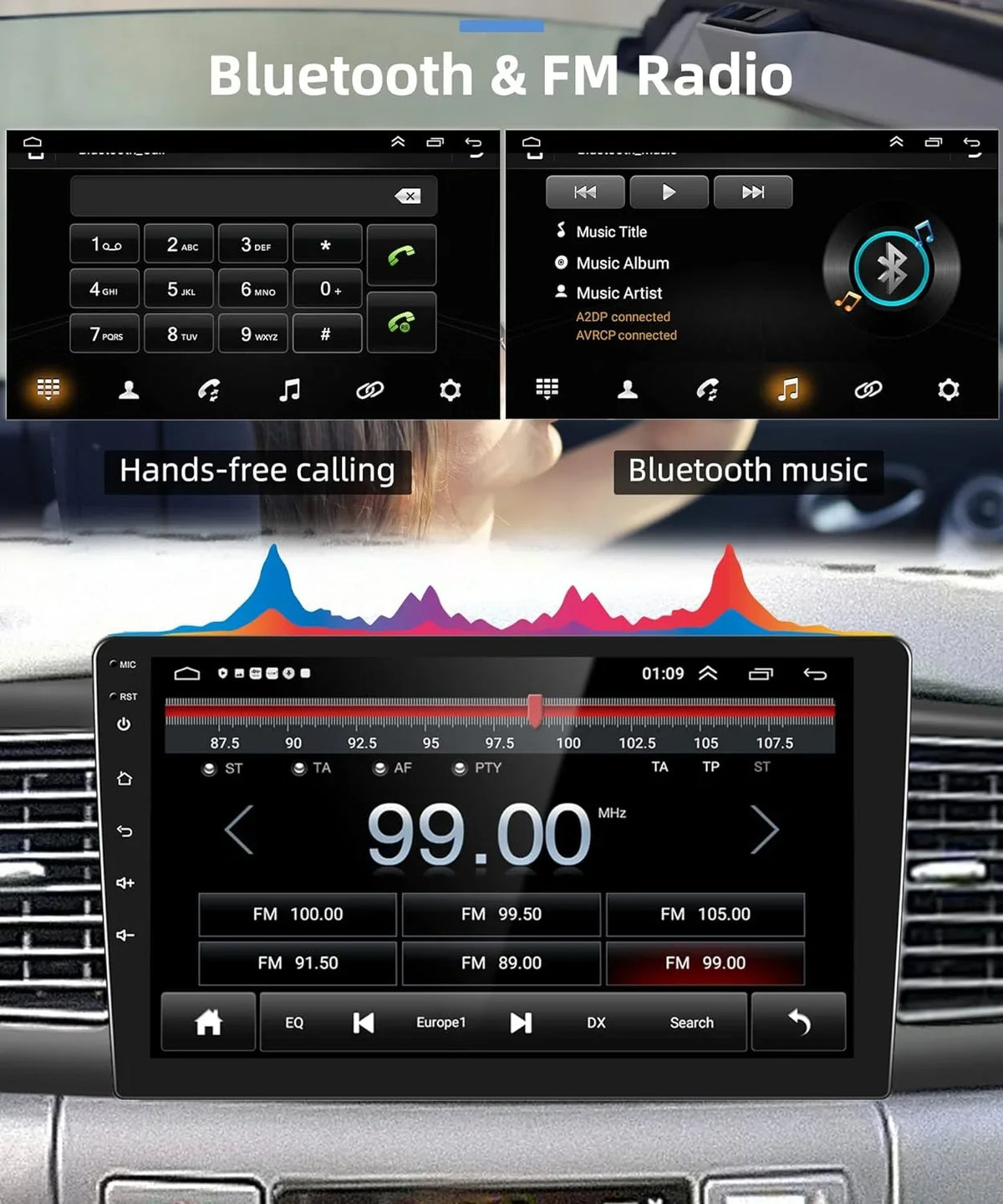 THONZER 1G+32G Android 9 Inch Car Stereo for Toyota Corolla ex 2007-2012 with Wireless Carplay, Rimoody Touch Screen Car Radio Bluetooth GPS WiFi FM Mirror Link RCA USB SWC + Backup Camera