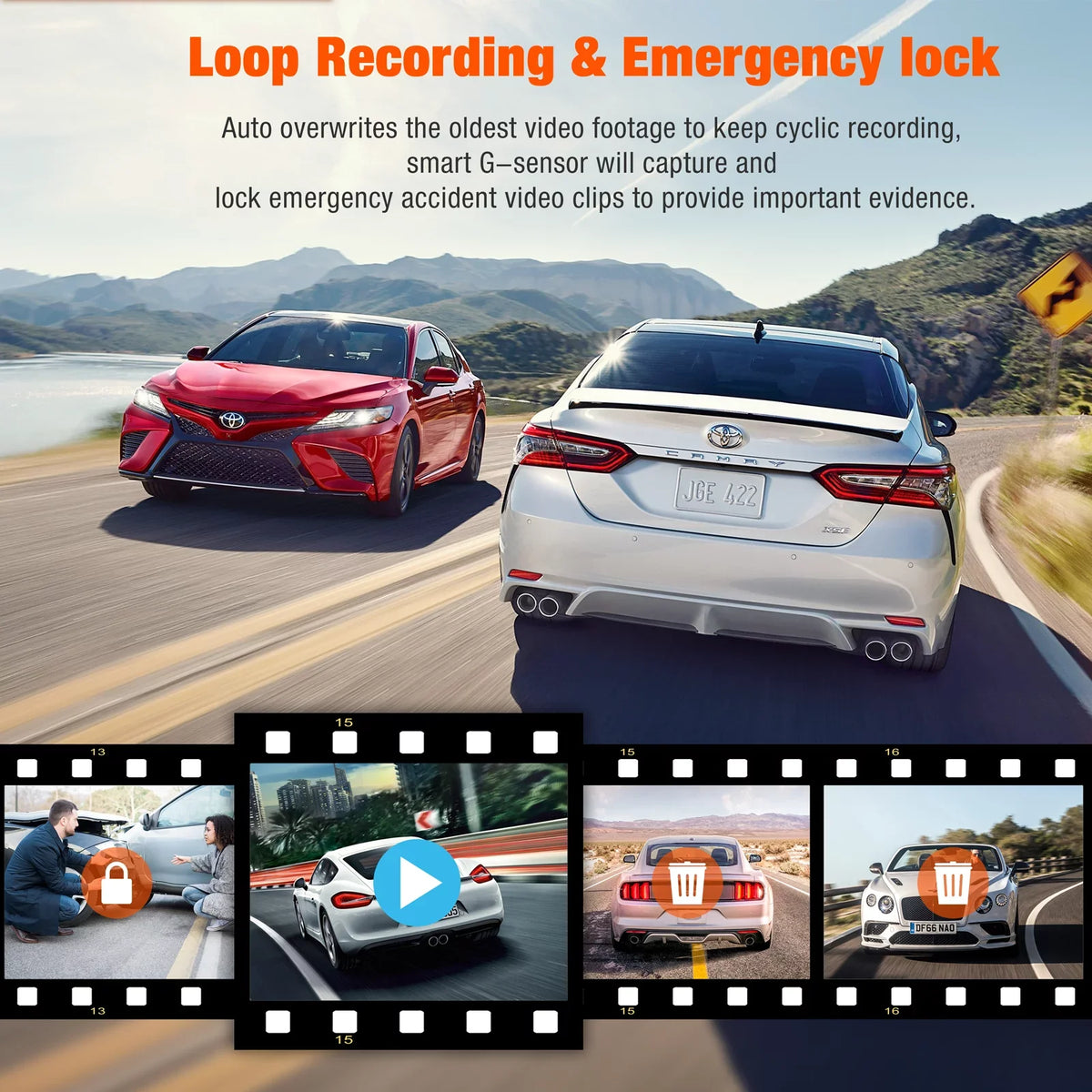 TOGUARD 3 Channel Car Camera Dash Cam Front and Rear Inside with IR Night Vision 1080P Dash Camera Three Way Triple Parking Monitor Motion Detection Accident Lock
