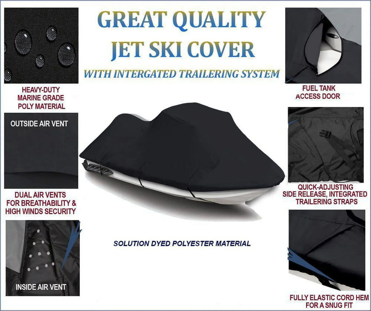 BLACK 600 DENIER JetSki Protection Compatible for Kawasaki Ultra 260X 2009 2010 Jet Ski Watercraft Wrap