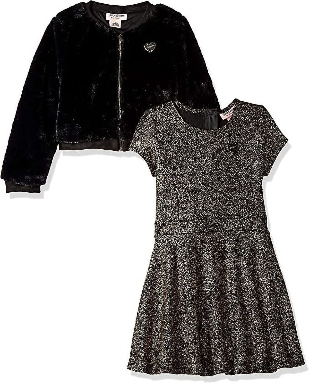 Juicy Couture Girls' Toddler 2 Pieces Dress Set, Gold Print/Black, 3T