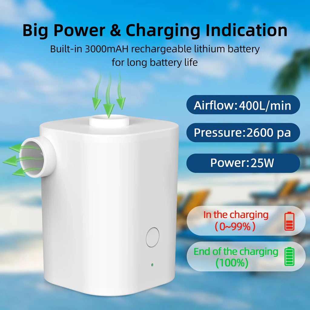 CACAGOO Electric Air Pump with 5 Nozzles USB Quick Air Pump with 2500mAh Battery for Inflator Deflator Pumps Inflatables Air Mattress Air Bed Pool Toy Swimming Ring