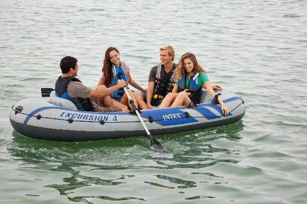 Intex Excursion Inflatable Rafting Fishing 4 Person Craft w/ Oars & Pump (3 Pack)