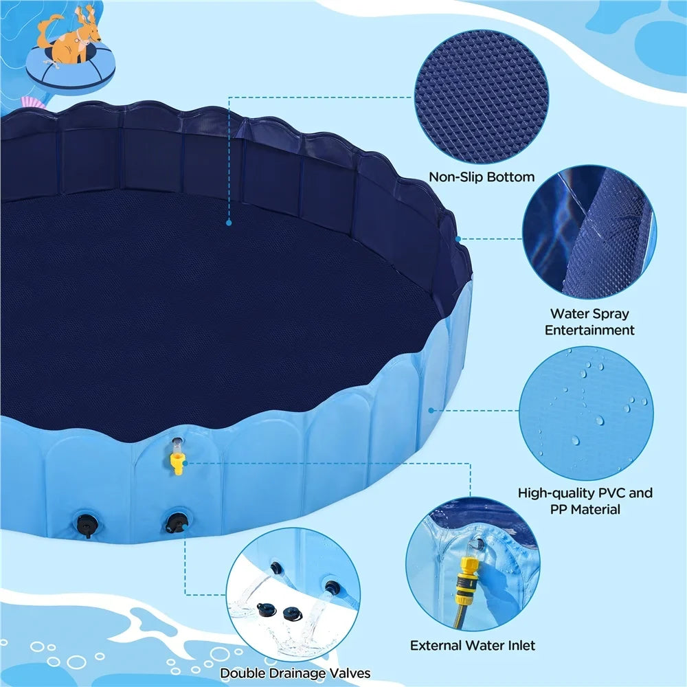 Alden Design Foldable Dog Swimming Pools with Sprinkler Indoor and Outdoor, Blue XXXL