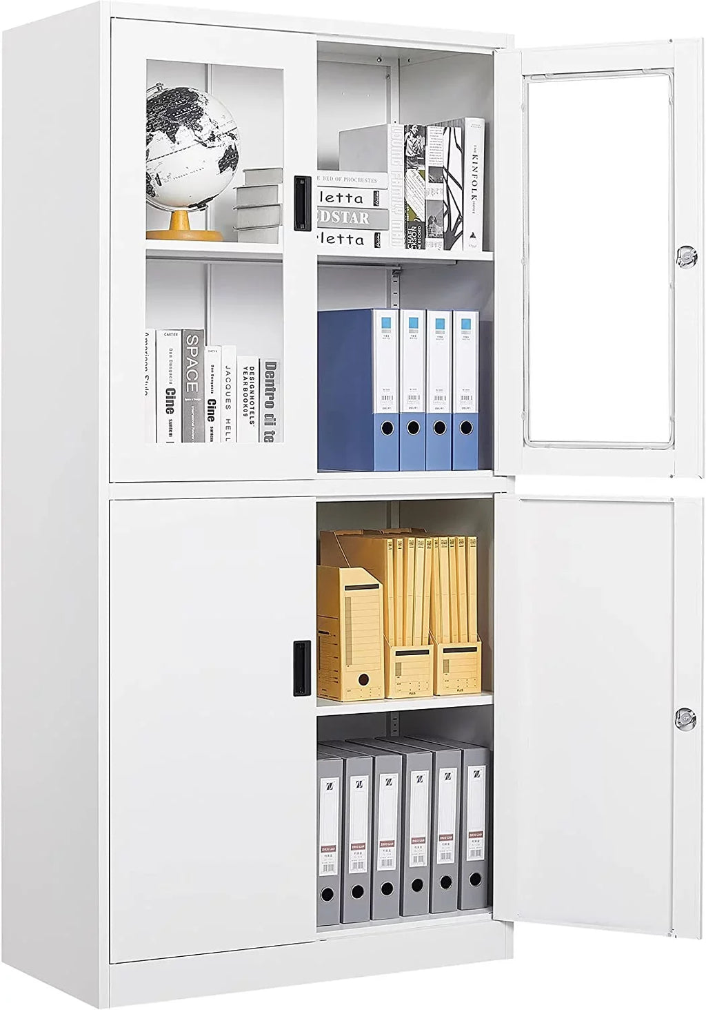 STANI 71" Metal Storage Cabinet Steel Office Storage Locker,Locking Tool Cabinets with Glass Doors for Office,Home,- Assembly Required