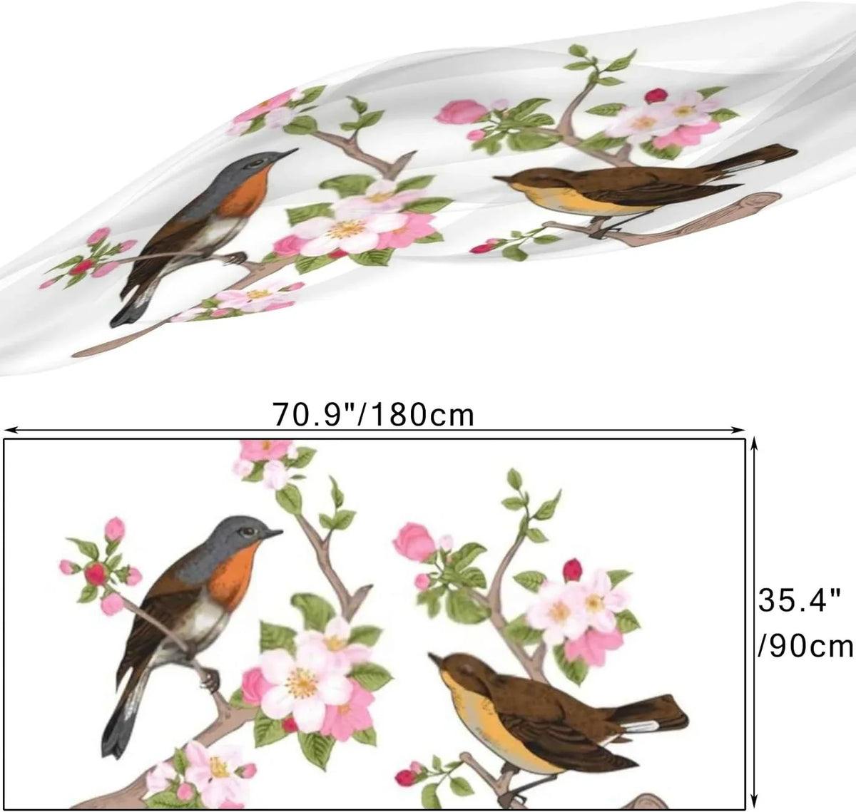 Hyjoy Vintage Spring Birds on Pink Flowers Long Silk Neck Scarf Lightweight Shawl Wrap Scarves for Women Girls