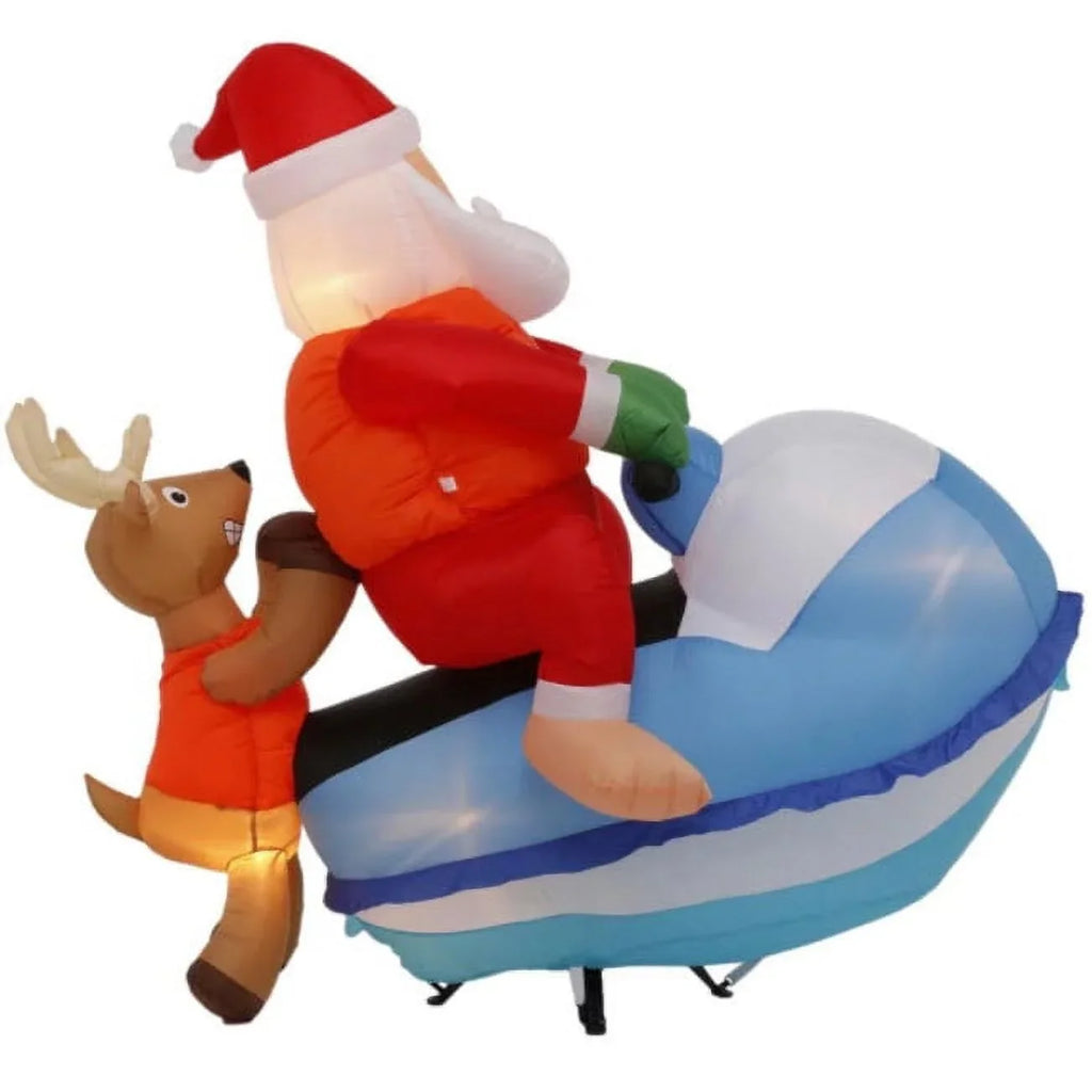 Home Accents Holiday 5 Ft. Pre-Lit LED Inflatable Santa on Watercraft Sleigh Scene