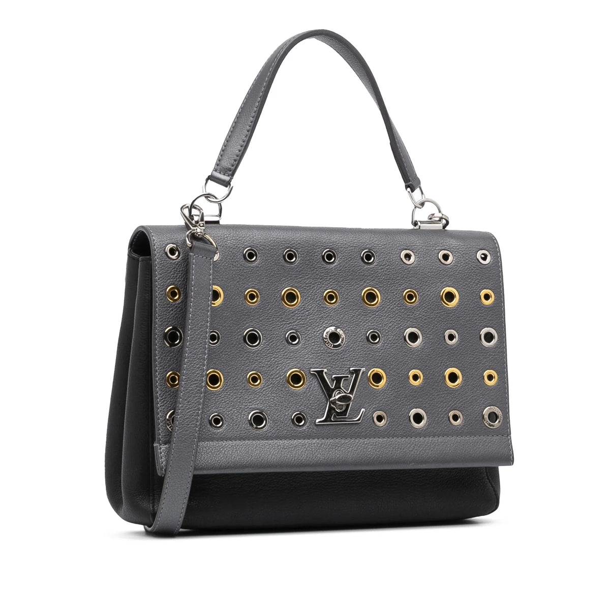 Pre-Owned Authenticated Louis Vuitton Eyelet LockMe II Calf Leather Gray Satchel Unisex (Good)