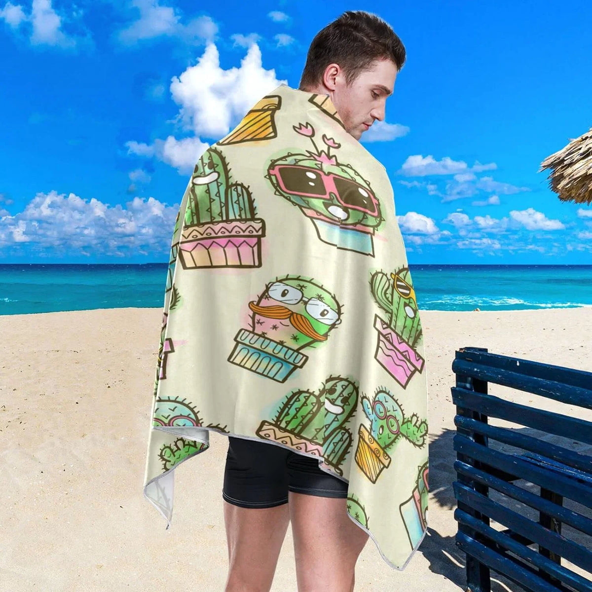 Bestwell Potted Cactus Beach Towel - Lightweight Compact Oversized Travel Towels - Super Absorbent Quick Dry Towel for Swimming Camping Holiday（132）