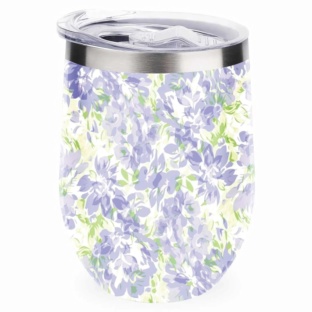 Hidove 12oz 304 Stainless Steel Vacuum Insulated Cups, Blue with Green Floral Pattern Eggshell Cup U Shape Tumbler Cups with Lid, Double Layer Insulation Wine Cup Big Belly Cup