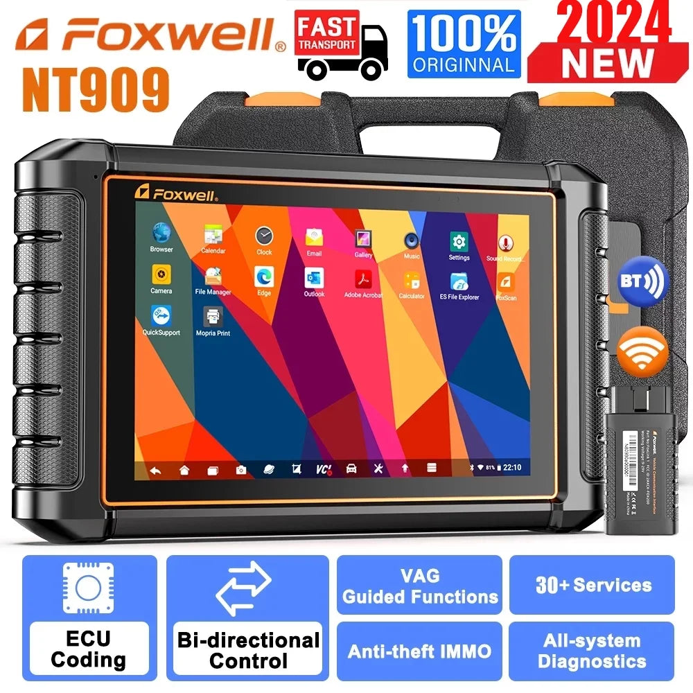 Foxwell NT909 Automotive Diagnostic Scan Tool All Systems Bi-directional Control Active Test OBD2 Scanner 30+ Reset Services Car Scanner OBDII Code Reader AutoVIN FCA AutoAuth Vehicle Analyzer