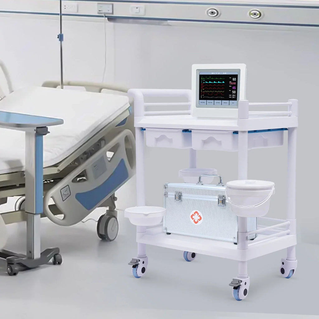 2 Tier Rolling Beauty Spa Trolley Cart, Mobile Utility Cart Trolley Spacious Spa Beauty Salon Rolling Trolley with 360°Rotate Wheels for Hospital Dental Clinic Beauty Salon