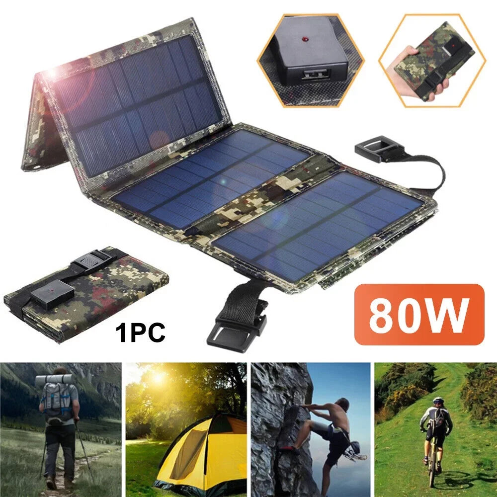 Paddsun Solar Panel Folding Power Bank 80W USB Outdoor Camping Hiking Phone Charger