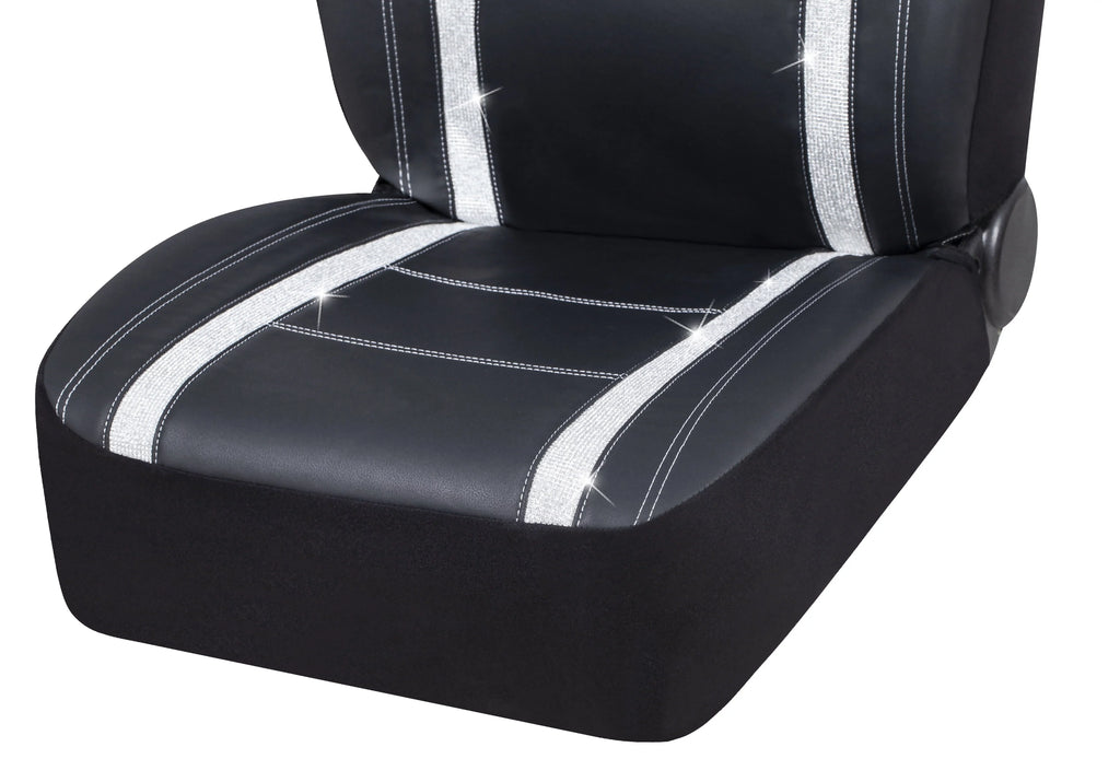 Auto Drive 2 Piece Checker Diamond Car Seat Wrap Premium Leather Black, Universal Fit - 2102SC035
