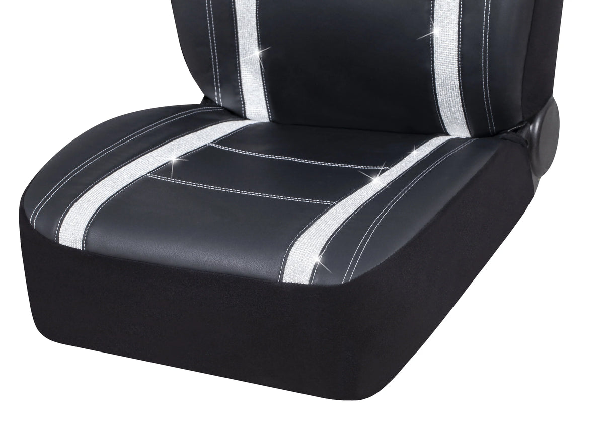 Auto Drive 2 Piece Checker Diamond Car Seat Wrap Premium Leather Black, Universal Fit - 2102SC035