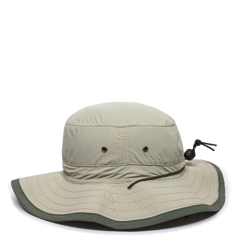 Outdoor Cap BH-600 Sunblock Explorer Hat Leather Chin Cord Khaki