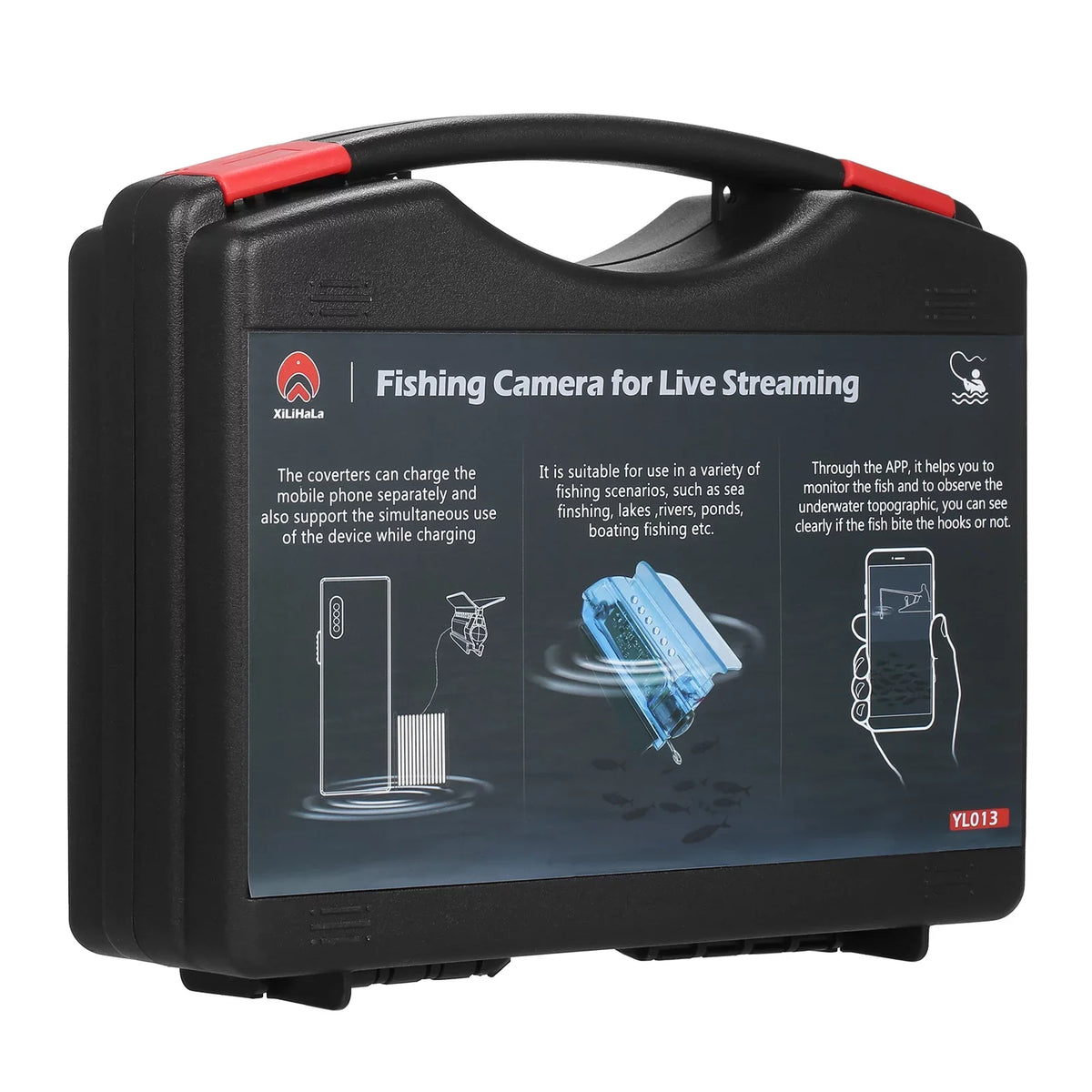 Carevas 1080P Underwater Fishing Camera with APP Control Fishing Live Video Camera Fish Finder with 50M Cable Mobile Phone Holder Bait Cage Carry Case for Ice Lake Sea Ship Kayak Fishing