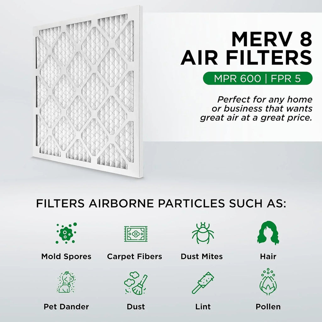18X18x1 MERV 8 Pleated HV Furne Air Filters. Case Of 12. Ext Size: 17-3/4 X 17-3/4 X 3/4