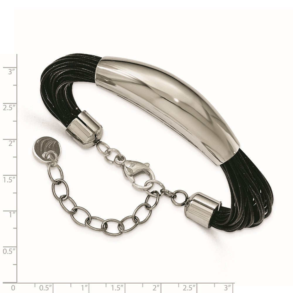 Stainless Steel Fancy Women's mm 7.5 in Polished Faux Leather Cords 2.5in ext.