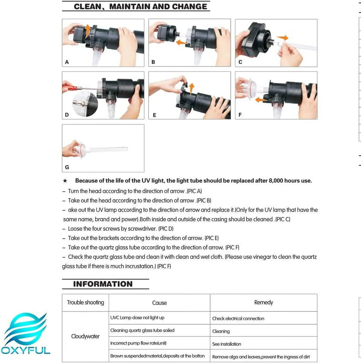 55W Non-Submersible UV Ultraviolet 27" Light Clarifier Lamp Filter For Aquarium Koi Pond Fish