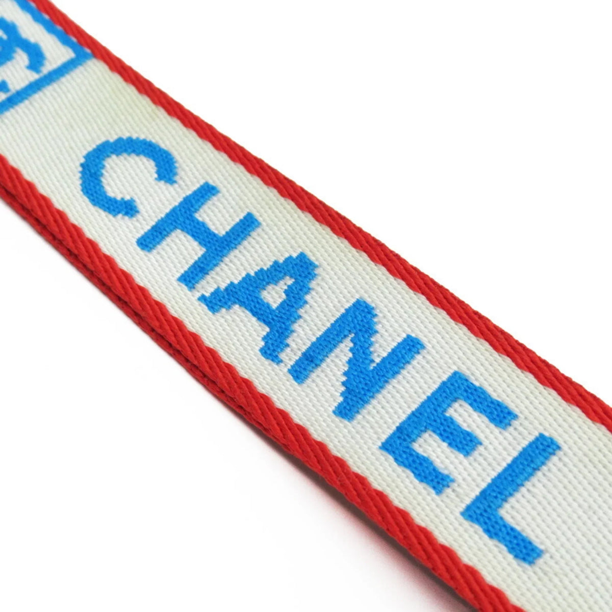 Pre-Owned Chanel CHANEL neck strap white x blue red silver nylon canvas metal Substance (Good)