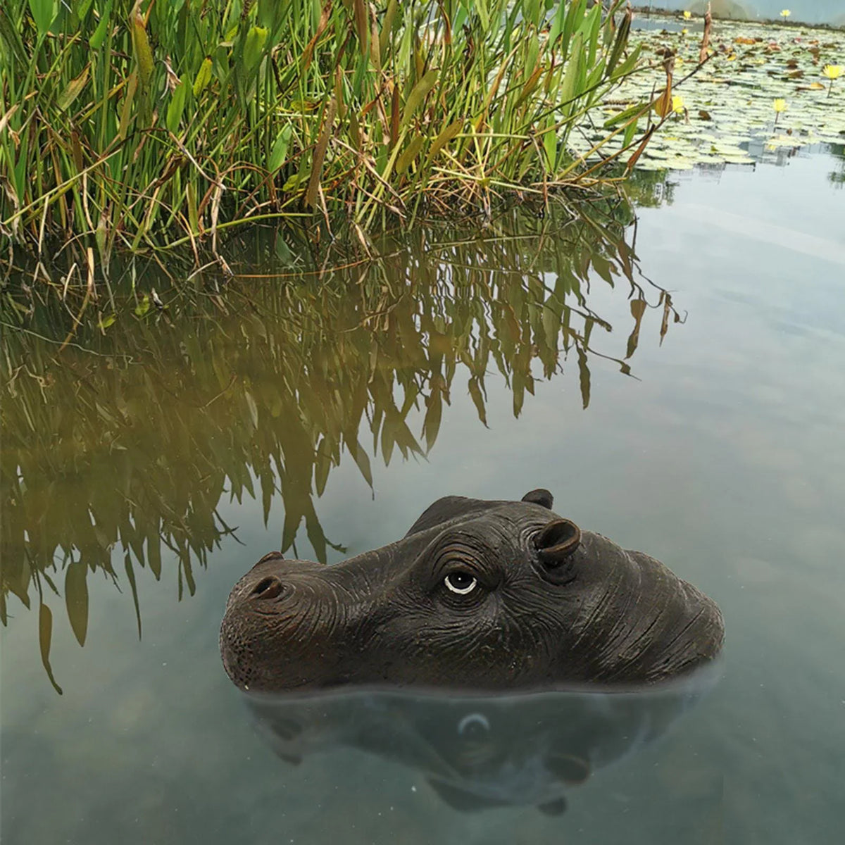 Novelty Floating Hippo Head Ornaments Realistic Animals Statue for Swimming Pool Mouth Closed