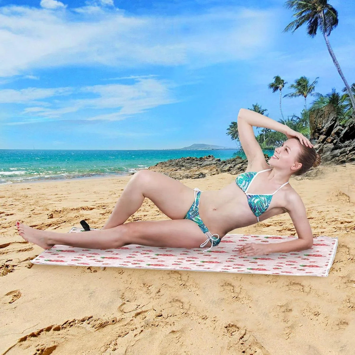 Bestwell Red Strawberry Pink STRI Beach Towel Oversized Towel Blanket, Thin Lightweight Microfiber Sand Free Quick Dry Towel, 30”X60” Multipurpose Pool Bath Yoga Swim Shower Towel