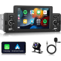 Podofo Single 1 Din 5'' Touch Screen Car Stereo Radio with Apple Carplay Android Auto Mirror Link HD Car MP5 Multimedia Player Bluetooth USB FM Audio Receiver USB, Backup Camera Included