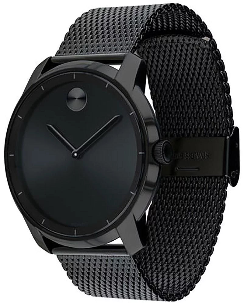 Movado Bold Black Dial Black Ion-plated Stainless Steel Mesh Band Quartz Mens Watch 3600261