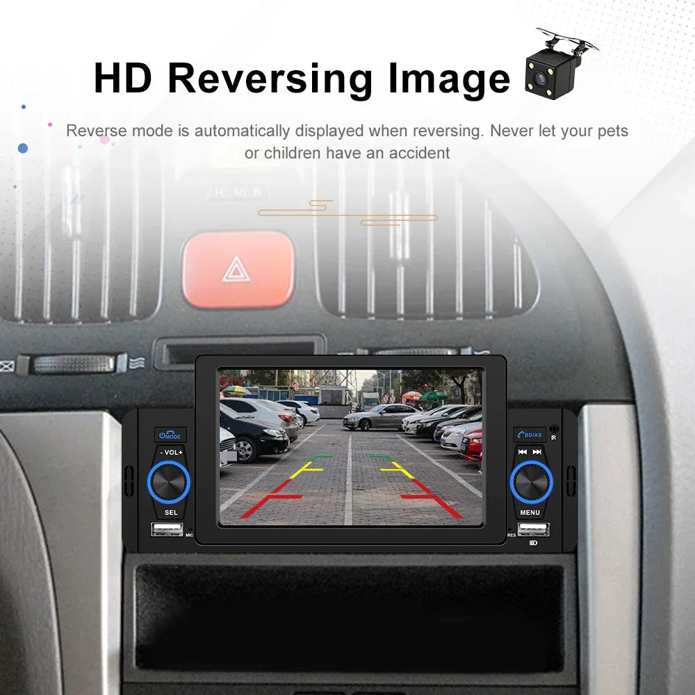 Podofo Single 1 Din 5'' Touch Screen Car Stereo Radio with Apple Carplay Android Auto Mirror Link HD Car MP5 Multimedia Player Bluetooth USB FM Audio Receiver USB, Backup Camera Included
