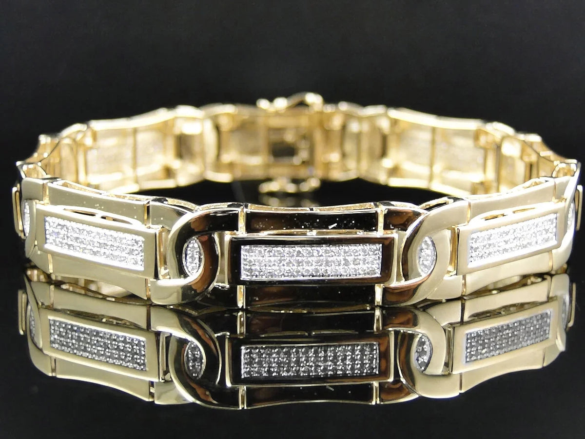 Mens Pave Set 14K Yellow Gold Round Cut Genuine Diamond 8.5 Inch 3 Ct