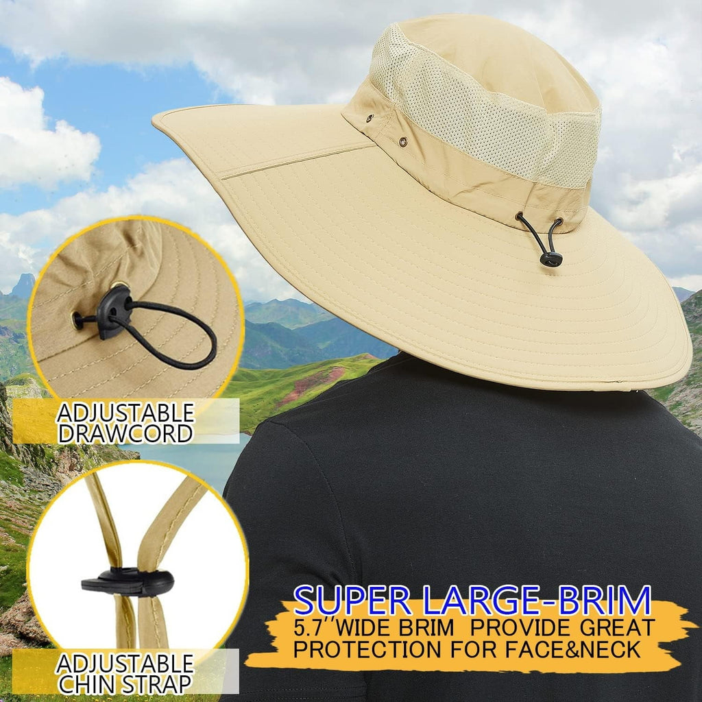 HLLMAN Super Wide Brim Sun Hat-UPF 50+ Protection,Waterproof Bucket Hat for Fishing, Hiking, Camping,Breathable Nylon & Mesh