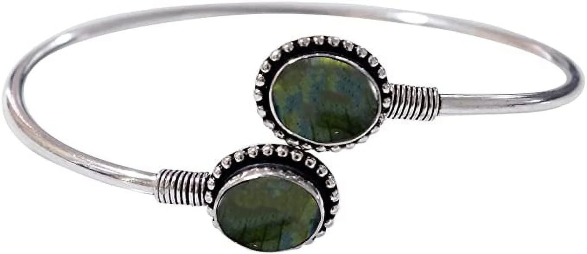 Handmade Cuff For Women, Bohemian Tribal Design Silver Plated Natural labradorite Gemstone Modern Designer Fashion , Party Boho Jewellery