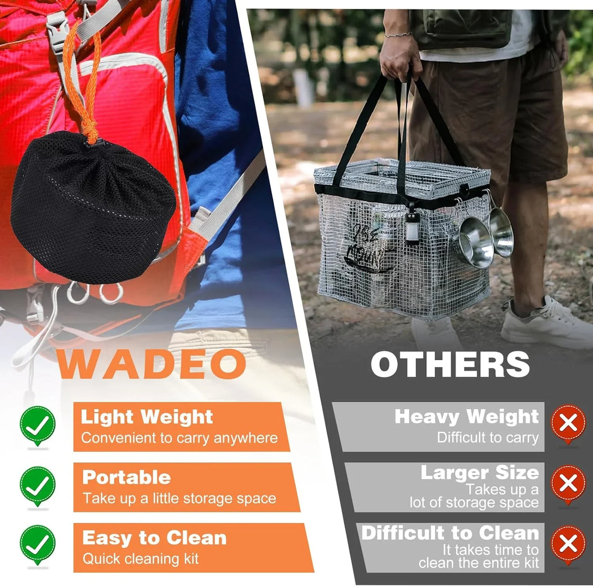 WADEO 6800W Windproof Camping Stove with Camping Pot, Camping Cookware Kit with Camping Gas Stove, Fuel Canister Adapters, Knife, Spoon, Fork, Bowl and Soup Spoon for Outdoor Backpacking Hiking Picnic