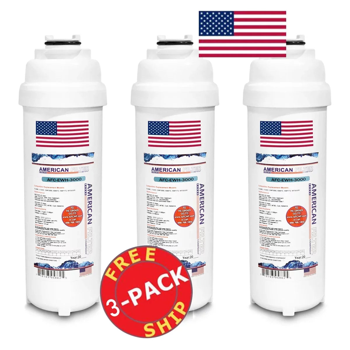 AFC Brand , Water Filter , Model # AFC-EWH-3000 , Compatible with LZWSMDPK - 3 Filters - Made in U.S.A.